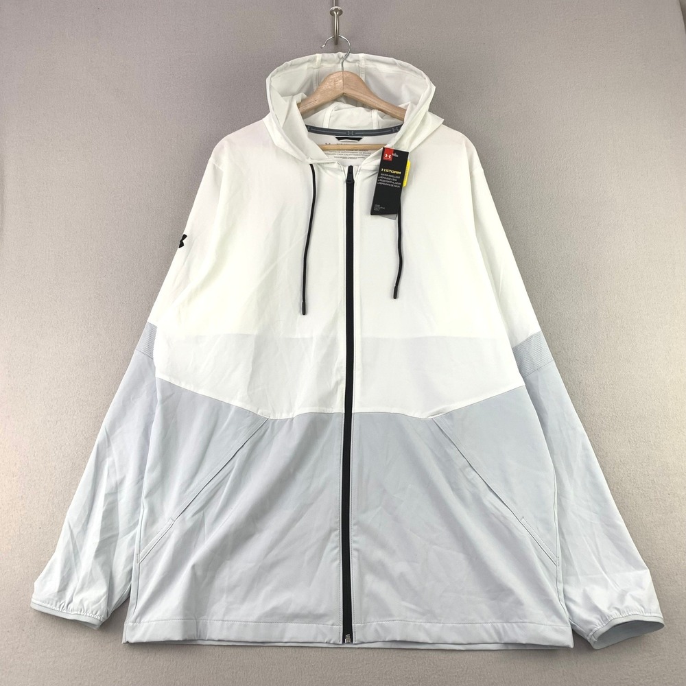 Under Armour UA Squad Warm-Up Jacket Men XLT White Blue Hooded Full Zip NWT